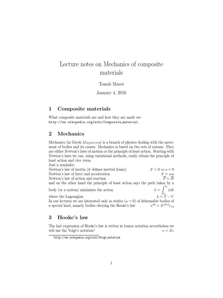 Lecture Notes On Mechanics of Composite Materials | PDF | Stress ...