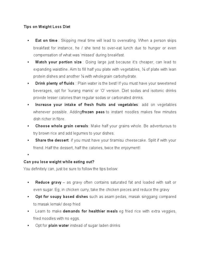 Malaysian Weight Loss Diet Tips Pdf Eating Dieting