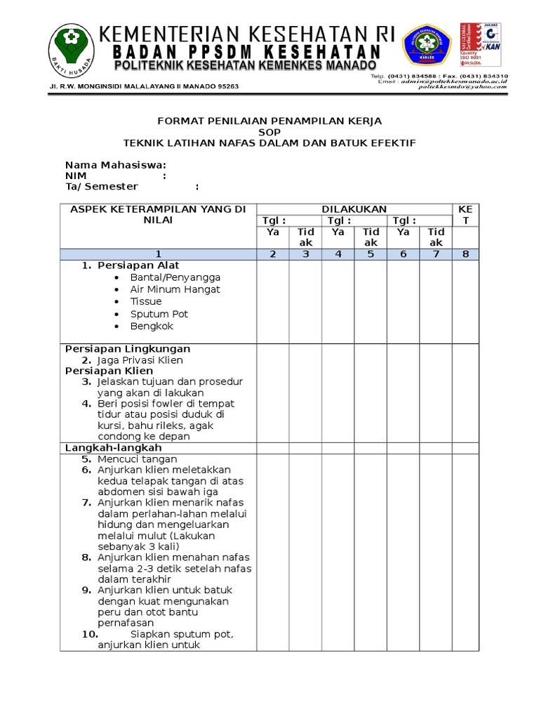 SOP Latihan Nafas Dalam Dan Batuk Efektif SOP Latihan Nafas Dalam Dan Batuk Efektif