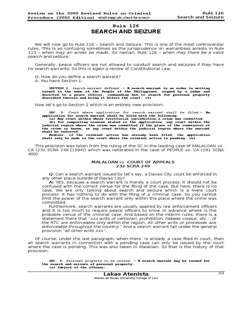 Validity and Rules of Search Warrants | PDF | Search And Seizure ...