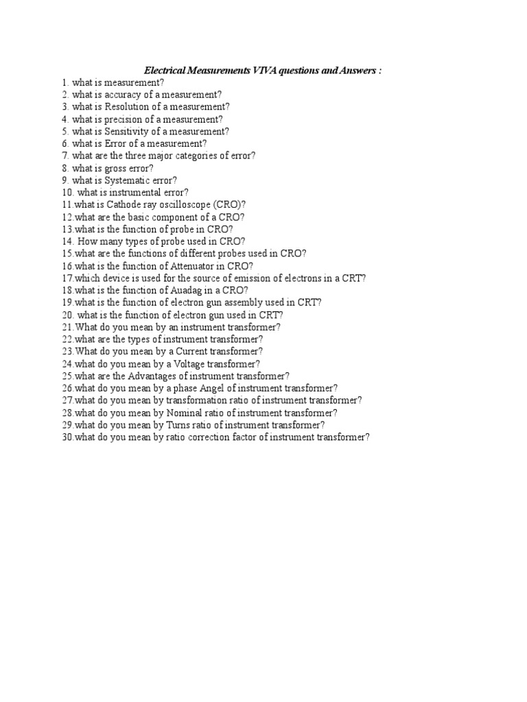 Electrical Measurements VIVA Questions and Answers PDF