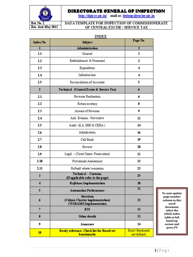 DGICCE_Central_Excise_inspection_format.pdf Tax Refund Excise