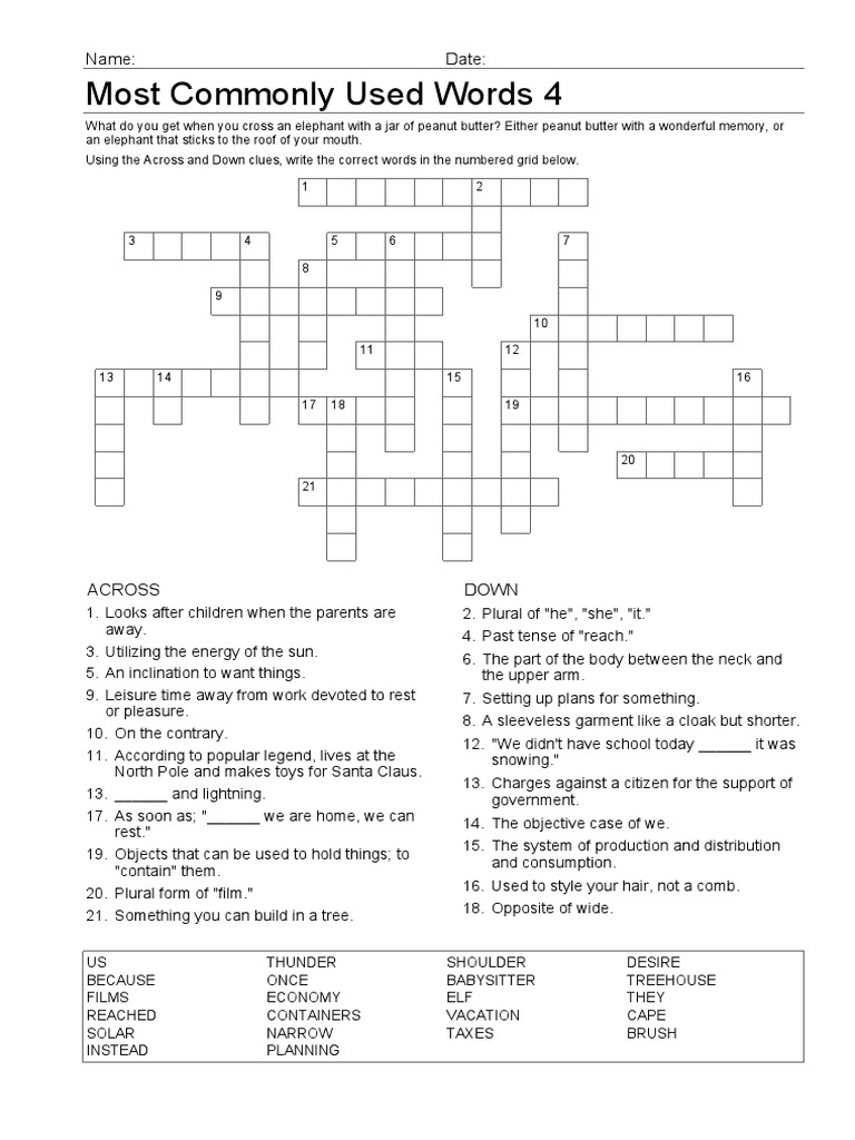 Crossword Puzzle Clues & Answers | PDF