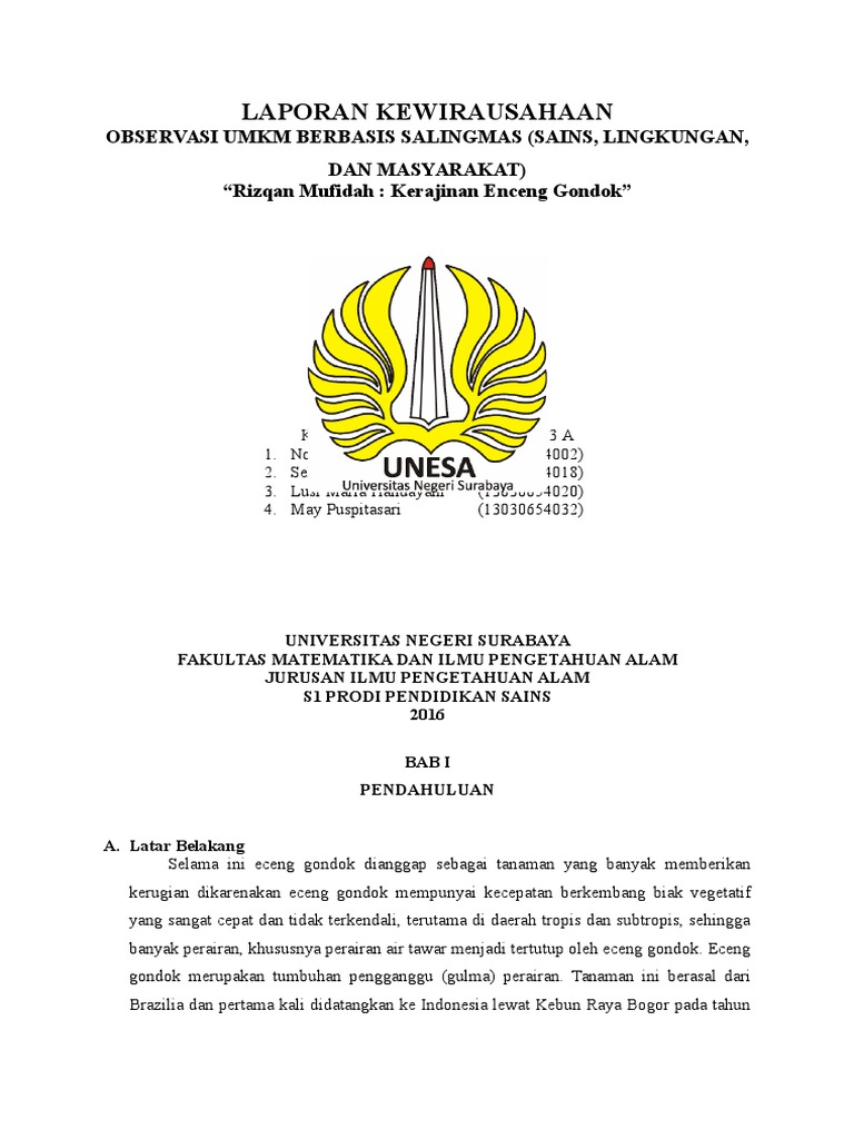 Laporan Observasi UMKM Kerajinan Eceng Gondok