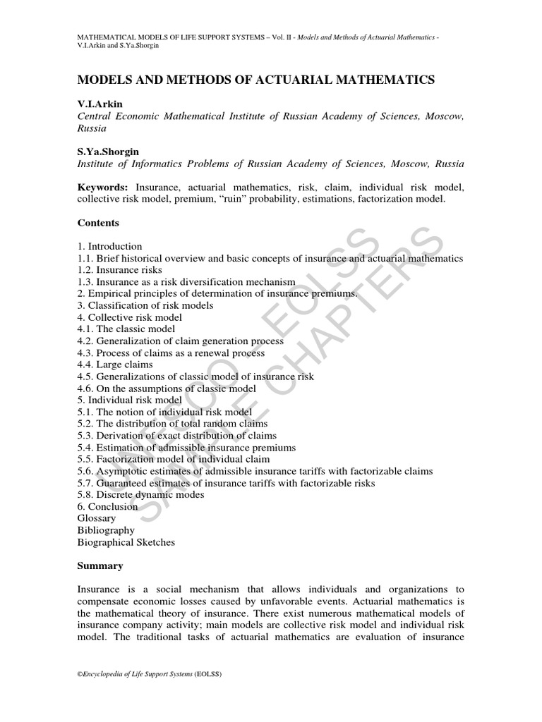 Actuarial Mathematics Models Explained | PDF | Actuary | Actuarial Science
