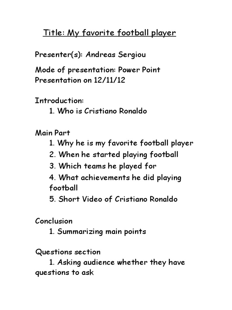 My Favorite Football Player PDF