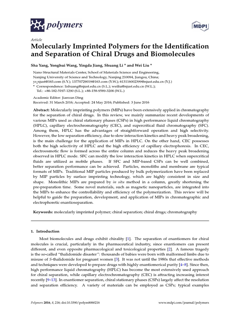 Molecularly Imprinted Polymers For The Identification and Separation of ...