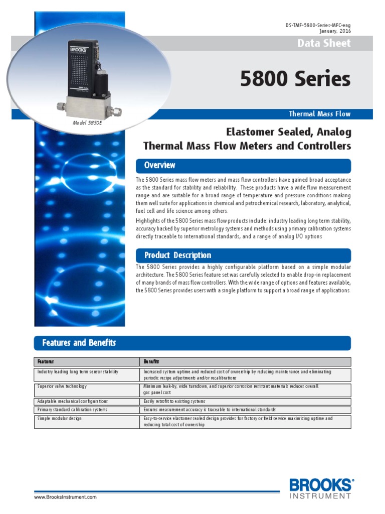 Mass Flow Controller Data Sheet 5800 Series 2 Calibration Flow