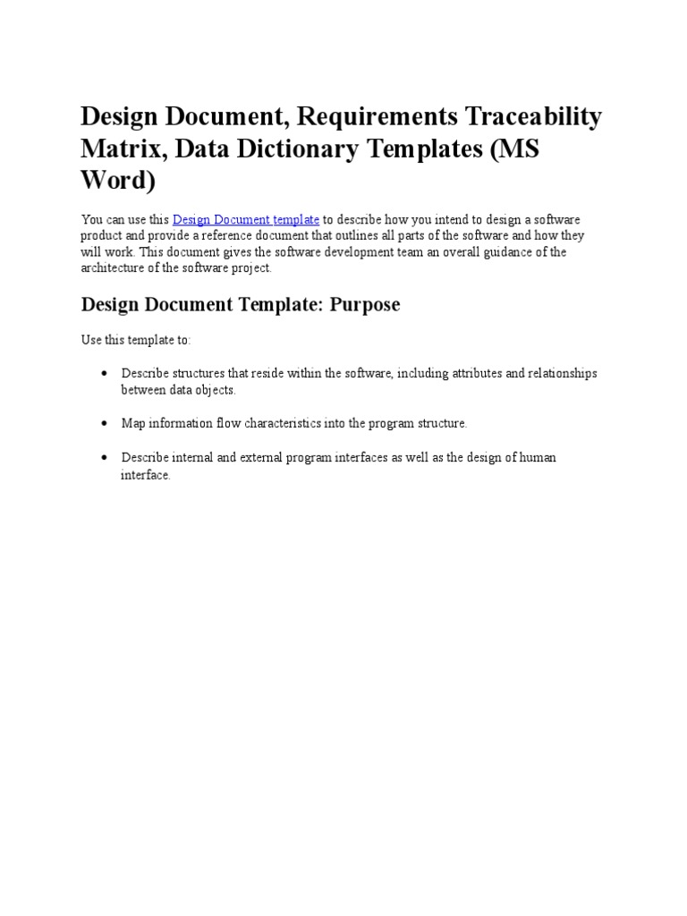 Design Document, Requirements Traceability Matrix, Data Dictionary ...