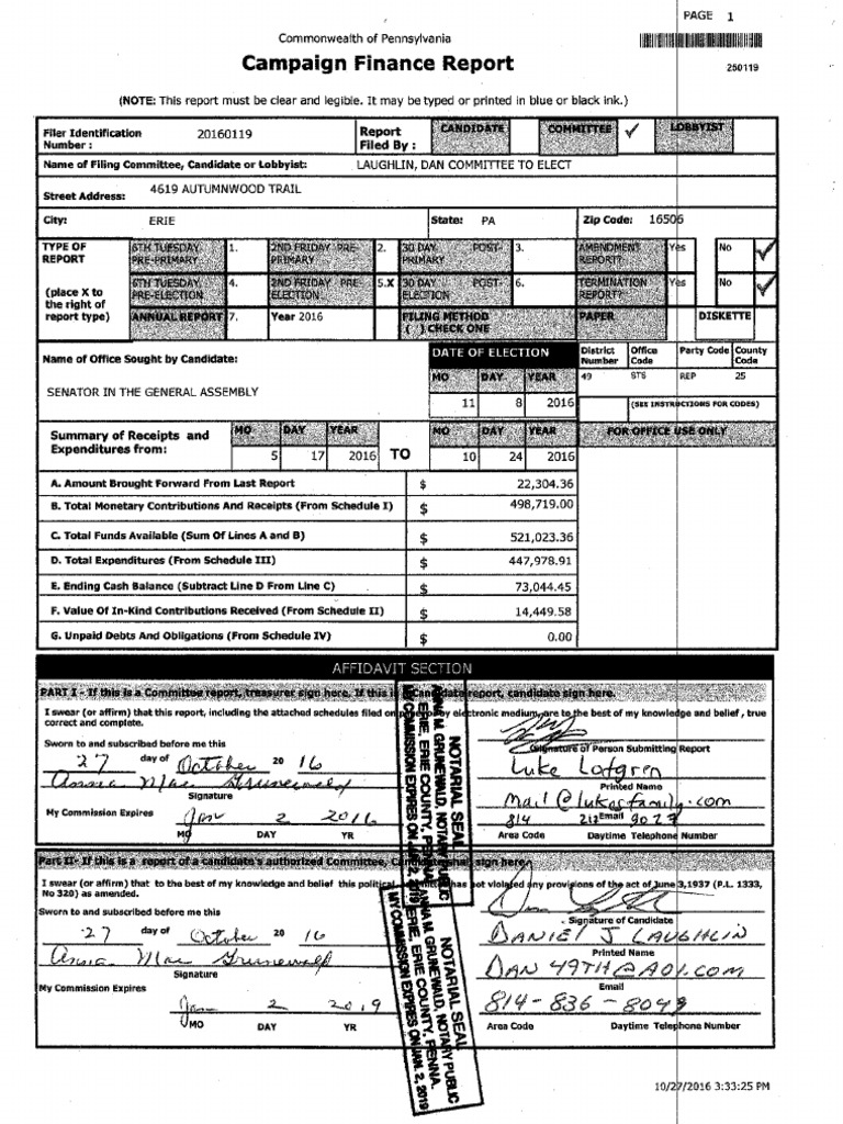 Dan Laughlin Campaign Finance Report PDF Campaign Finance In The