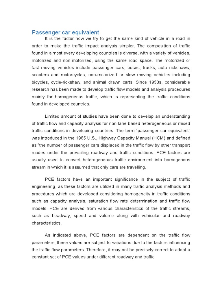 Passenger Car Equivalent Traffic Car