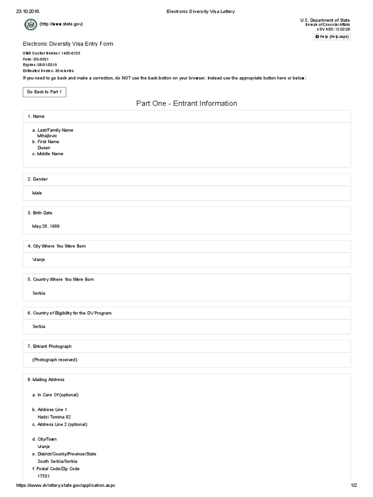 Electronic Diversity Visa Confirmation Number