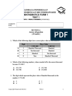 Pusat Bimbingan Sri Inderawasih Mathematics Form 1 Test 1: Lembaga Peperiksaan