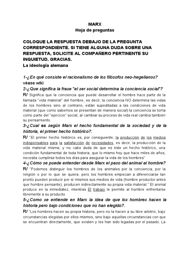 Preguntas y Respuestas sobre Marx | PDF | Karl Marx | Alienación social
