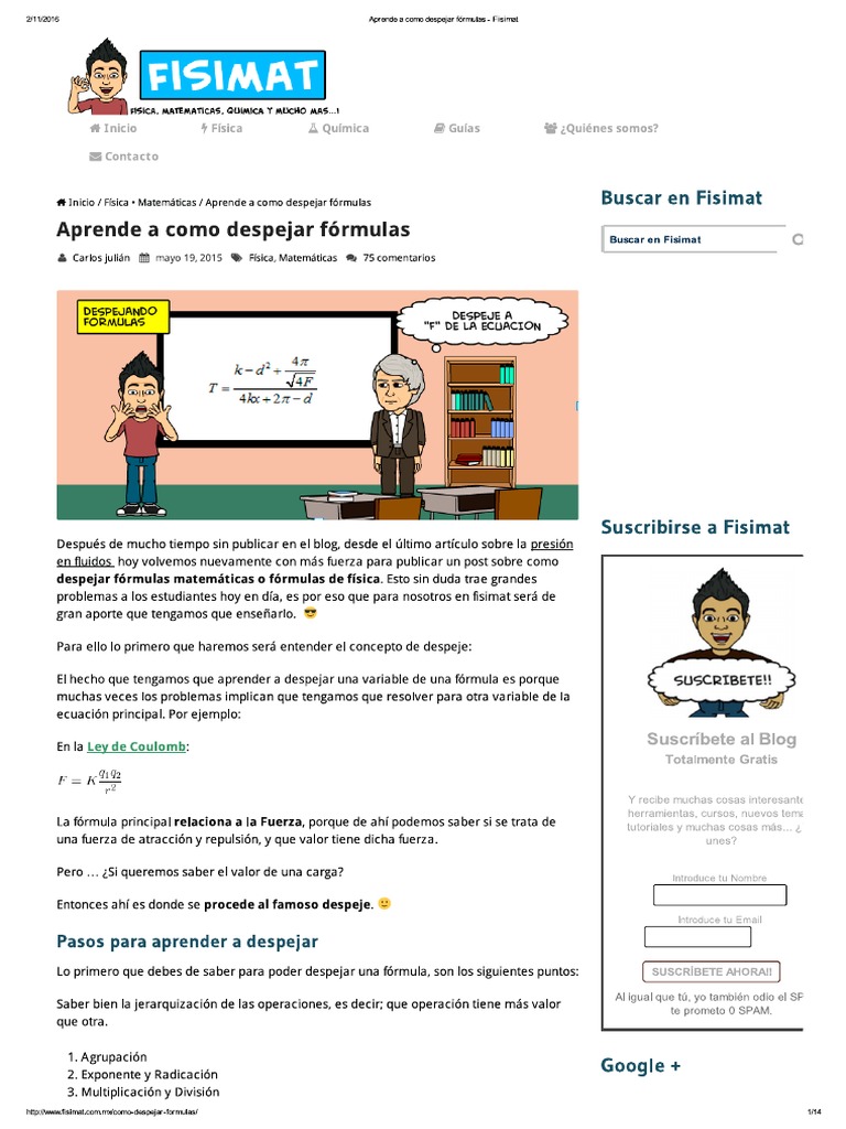 Aprende A Como Despejar Fórmulas Fisimat PDF