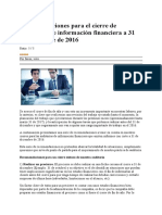 Recomendaciones Para El Cierre de Auditorías de Información Financiera a 31 de Diciembre de 2011