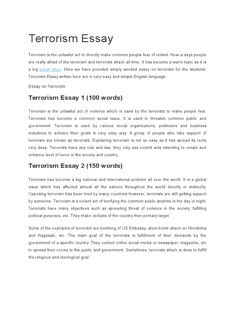 terrorism essay with outline for b.a