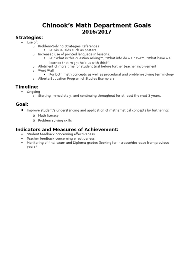 Chinook's Math Department Goals Strategies PDF