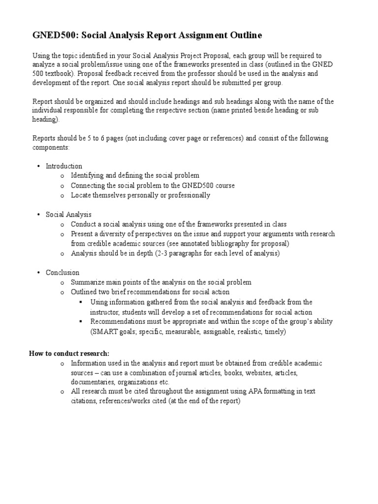 GNED500 Assignment Outline Social Analysis Report Fall 2016 | PDF