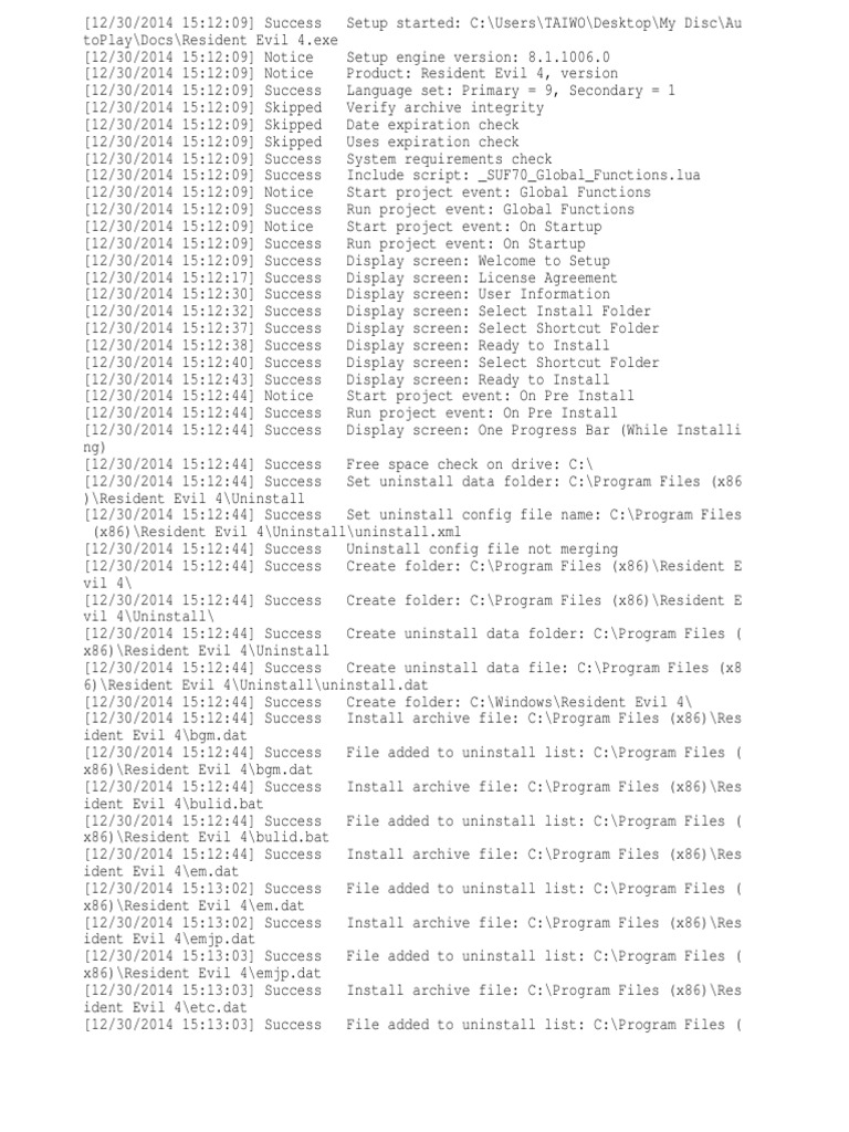 Resident Evil 4 Installation Log | PDF | System Software | Computing