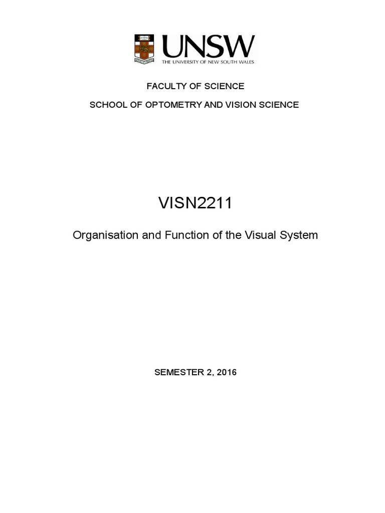 Course Outline VISN2211 2016 | PDF | Optometry | Visual Perception