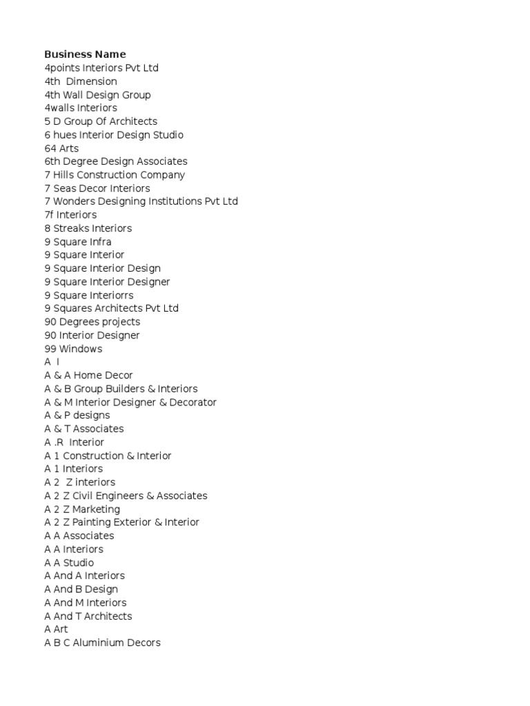 Interior Design Company Names List | PDF | Business