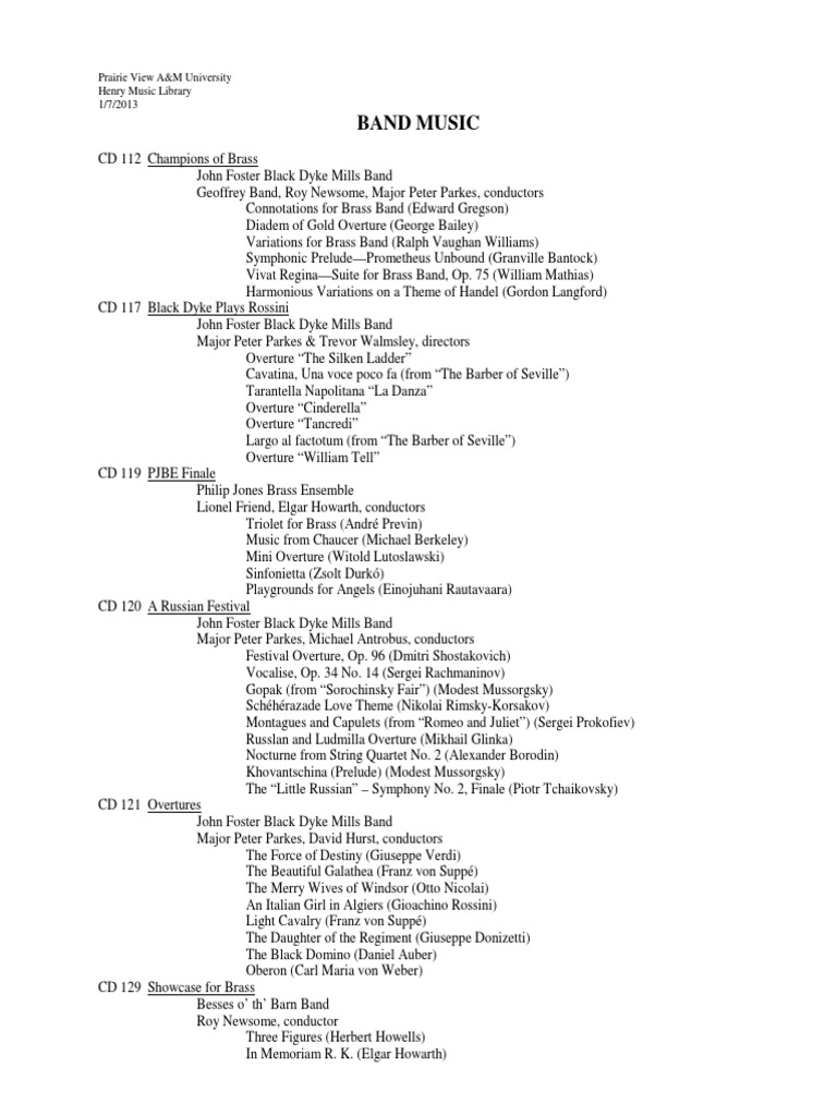 A Collection of Brass Band and Wind Ensemble Music Featuring Works by Holst, Vaughan Williams