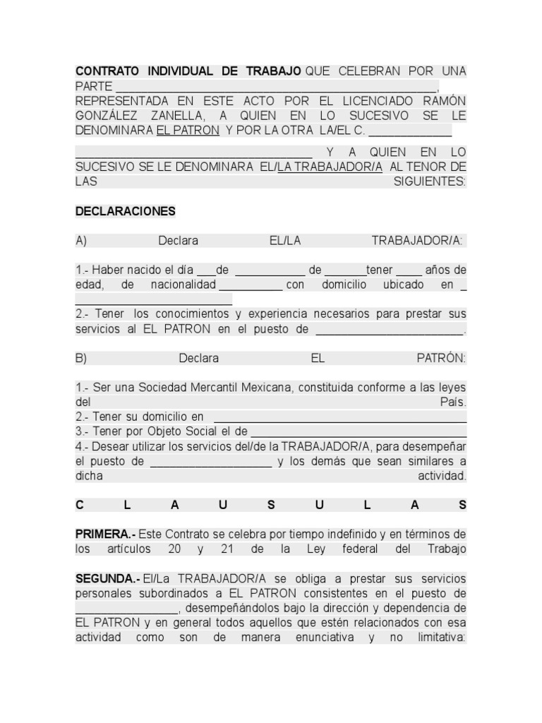 Contrato Individual de Trabajo en Blanco1 Liquidación