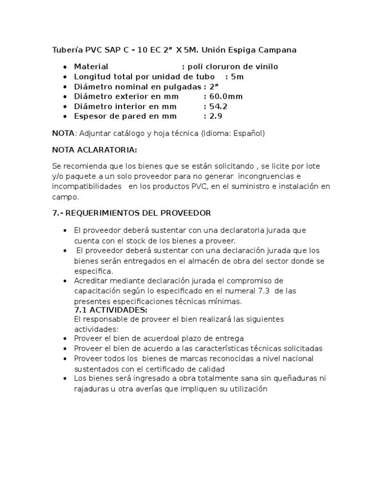 Tubería Pvc Sap c Regulación Presupuesto