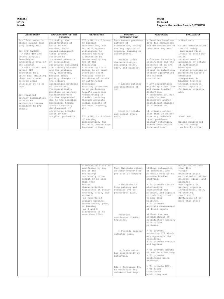 Nursing Care Plan for Urinary Retention | PDF | Urinary Incontinence ...