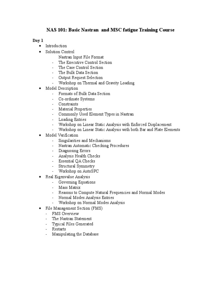 NAS 101: Basic Nastran and MSC Fatigue Training Course | PDF