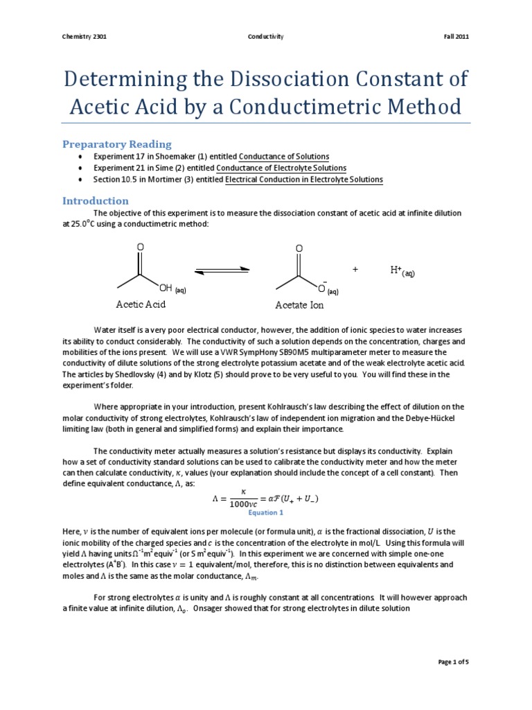 Acetic Acid Dissociation Constant Determination | PDF | Dissociation ...