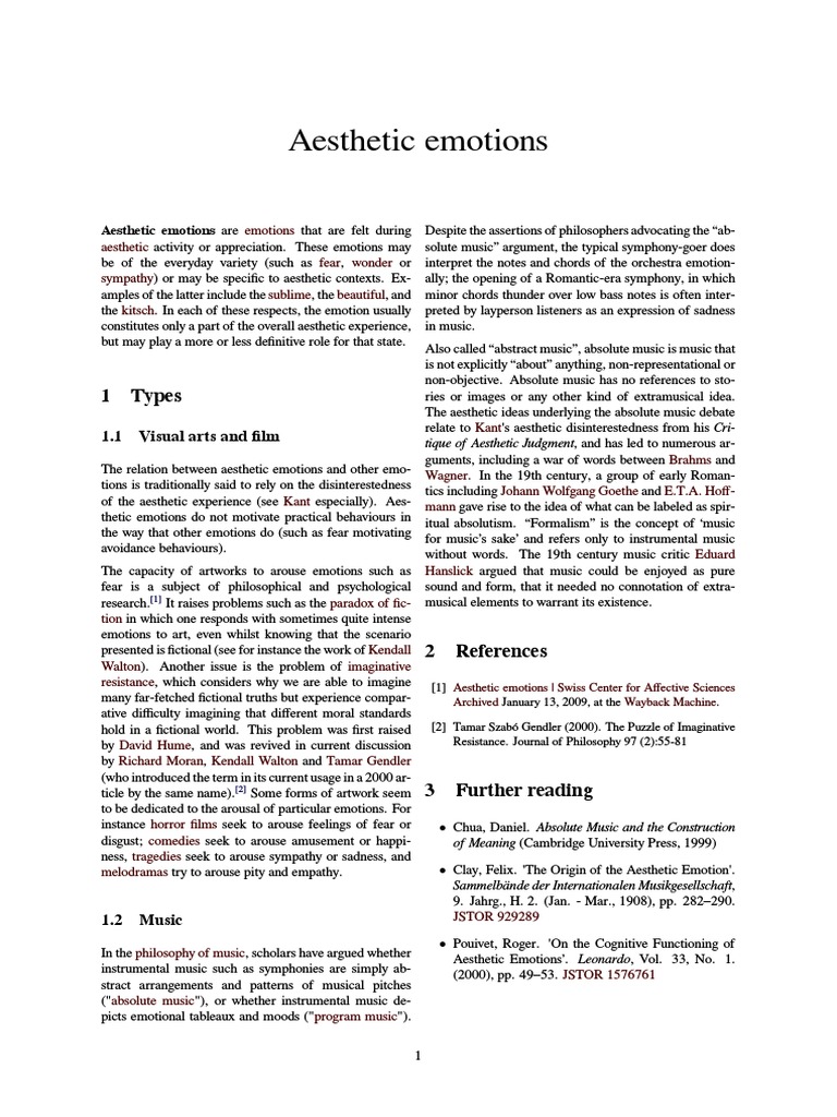 Aesthetic Emotions PDF Psychological Concepts Aesthetics