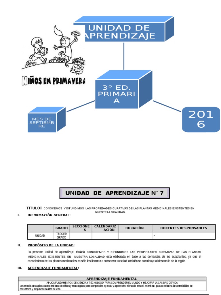 Unidad de Aprendizaje Tercer Grado de Educación Primaria Septiembre ...