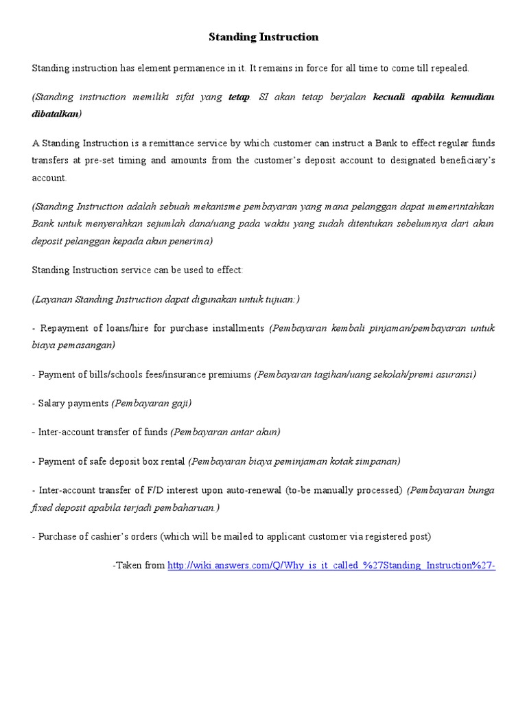 Pengertian dan Manfaat Standing Instruction | PDF