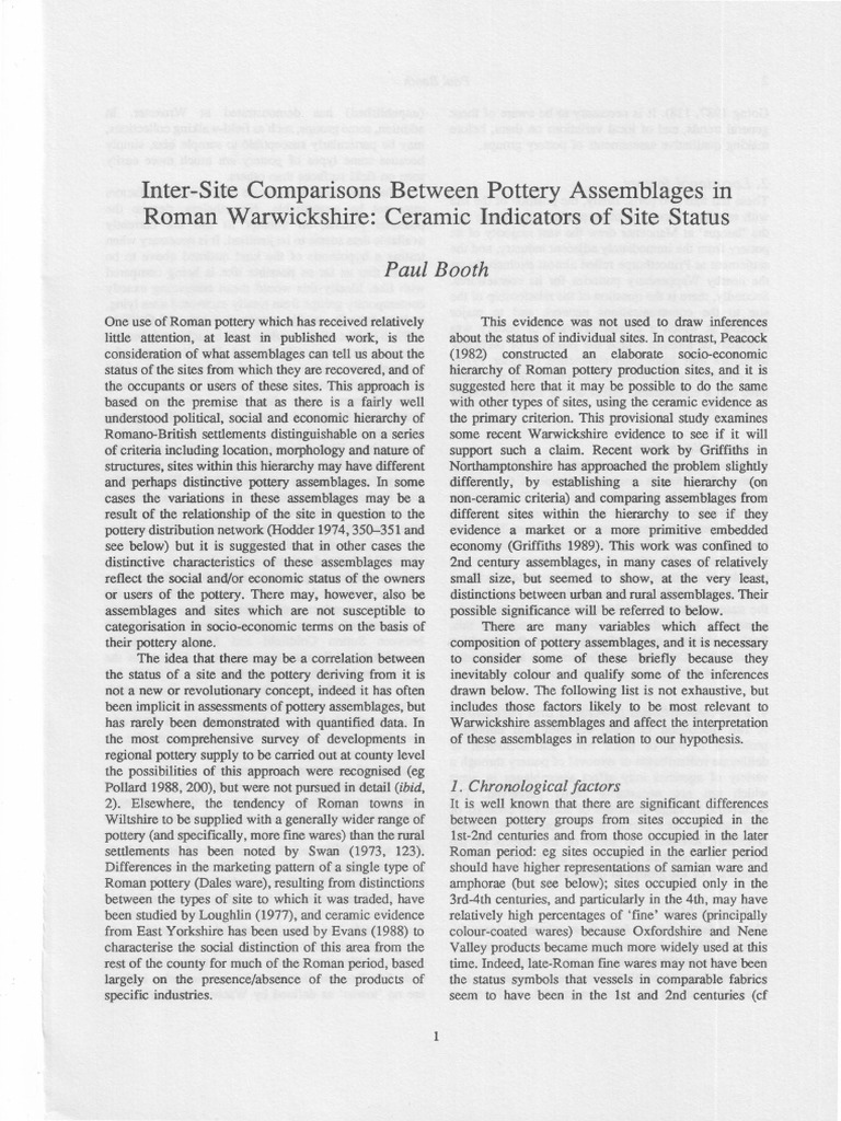 P. Booth InterSite Comparison Between Pottery Assemblages in Roman