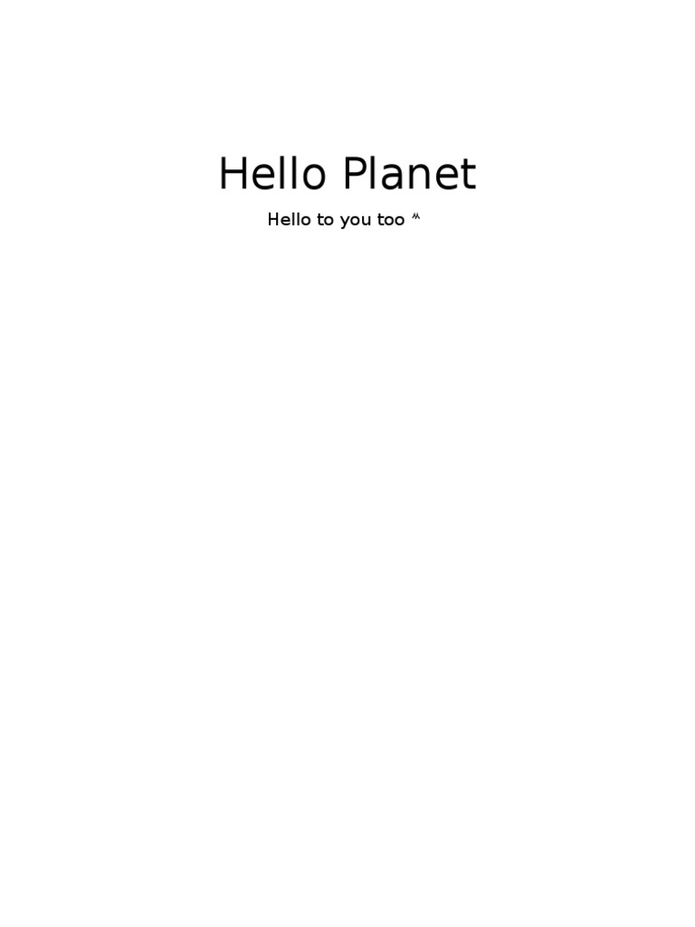 Hello Planet: Hello To You Too | PDF