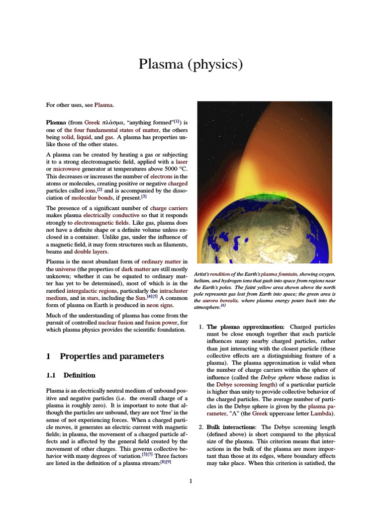 An In-Depth Look at the Unique Properties and Parameters of Plasma, the ...