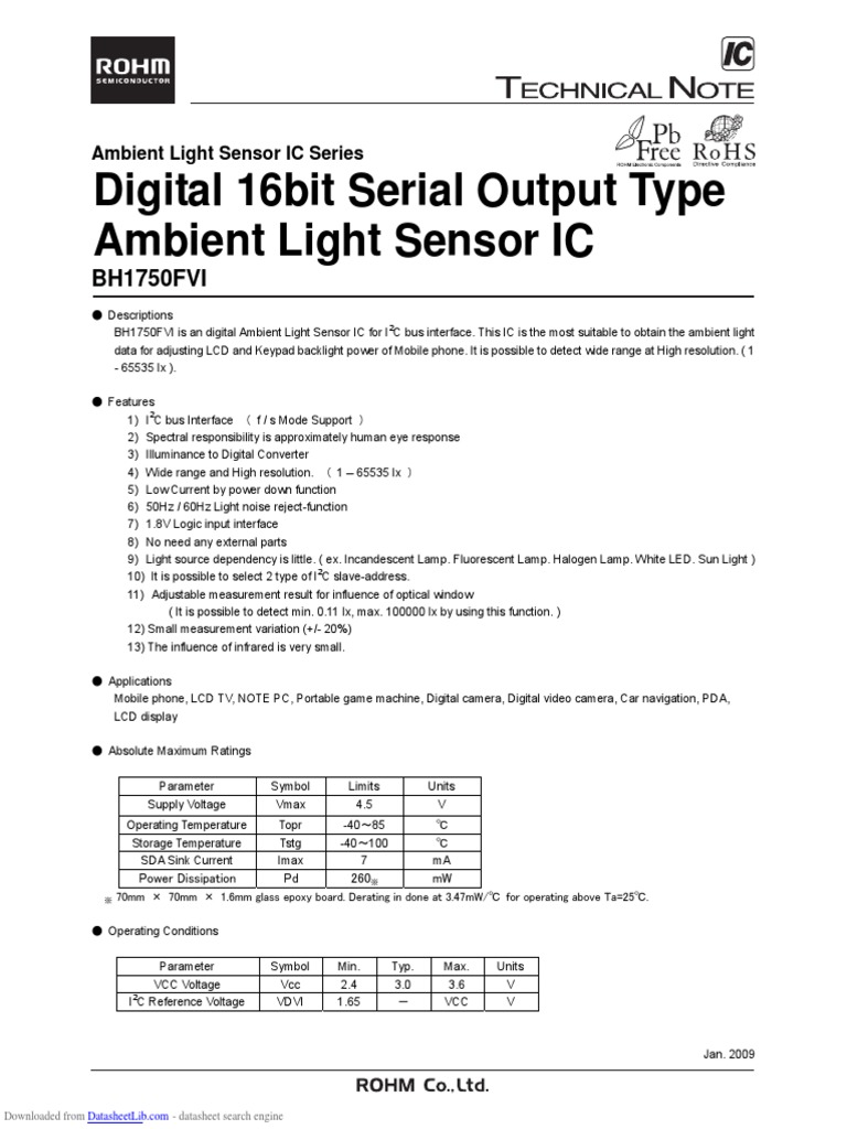 Rohm Co Ltd Bh1750 datasheet | Printed Circuit Board | Transmission ...