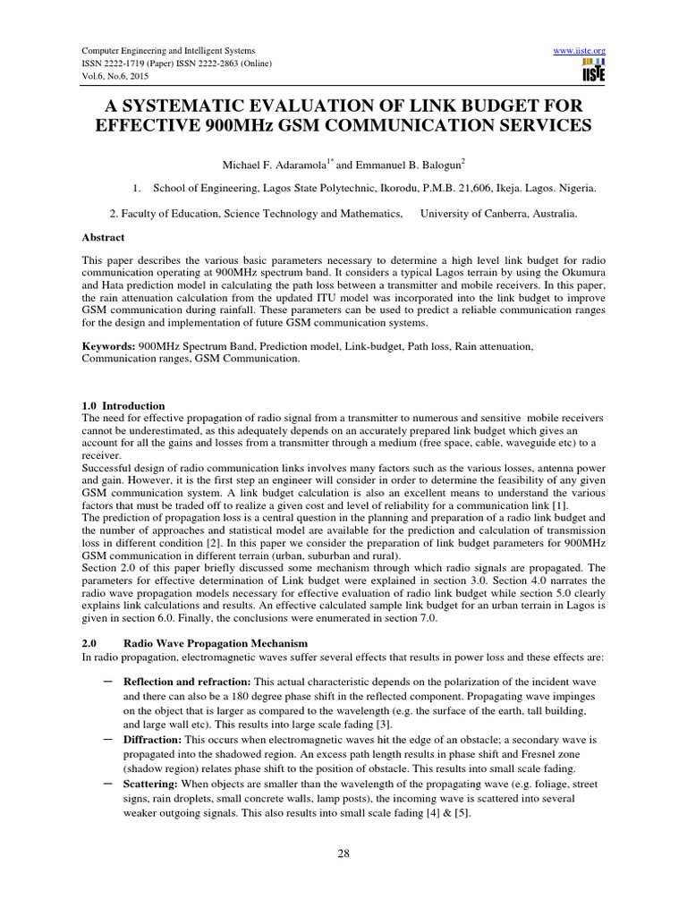 900MHz GSM Link Budget Evaluation | PDF | Radio Propagation | Waves