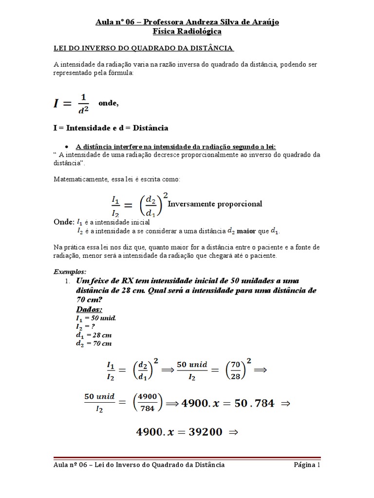 LEI DO INVERSO DO QUADRADO DA DISTÂNCIA Tempo Física e matemática