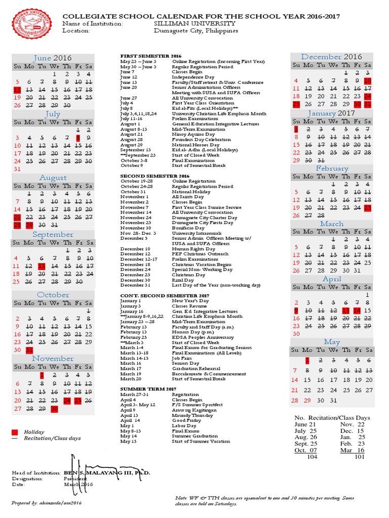 School Calendar 16 17 Academic Term Educational Institutions
