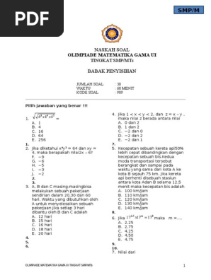 Smp Naskah Soal Olimpiade Matematika 2016 Smp Babak Penyisihan