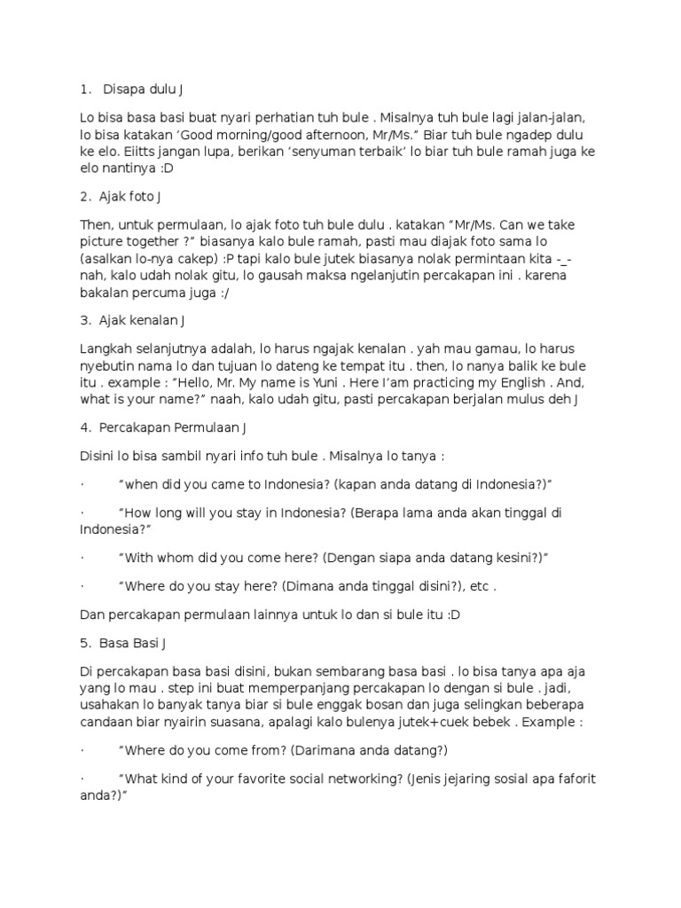 Contoh Percakapan Bahasa Inggris Dengan Turis Dan Artinya