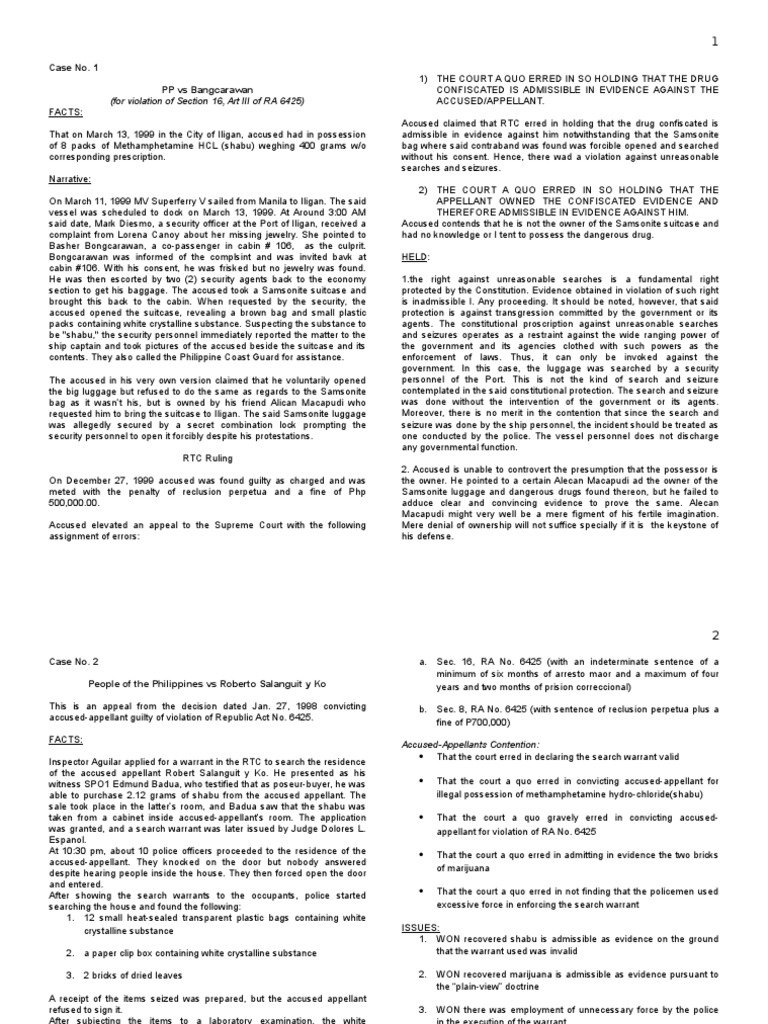 Arrest, Searches, Seizures Cases | PDF | Search And Seizure | Search ...