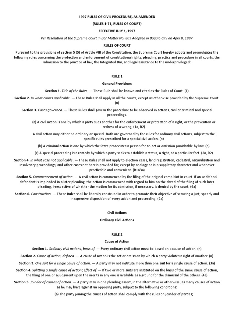1997 Rules of Civil Procedure | PDF | Pleading | Cause Of Action