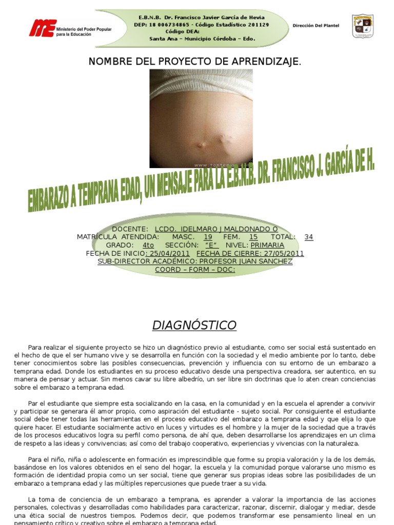 Proyecto De Aprendizaje 5 Embarazo A Temprana Edad