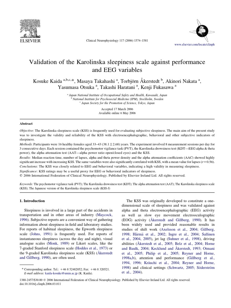 Validation of The Karolinska Sleepiness Sacale Against Performace and ...
