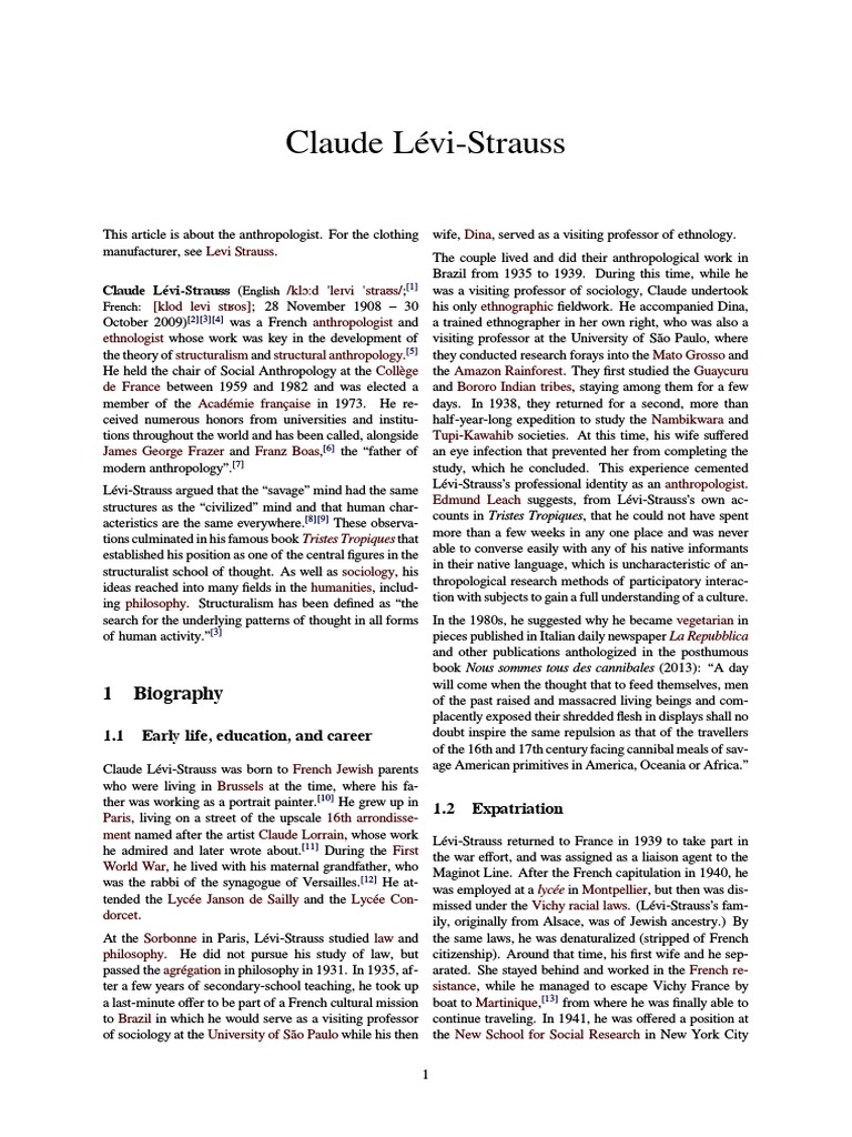 Claude Lévi Strauss | PDF | Mythology | Anthropology