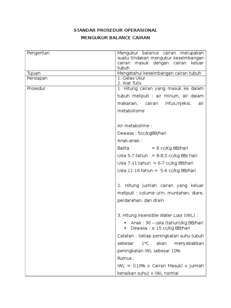 Standar Prosedur Operasional Balance Cairan PDF